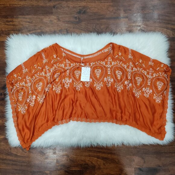 Free People Summer Boho Embroidered Batwing Tangerine Kimono Top Women's XS NWT - Picture 4 of 16